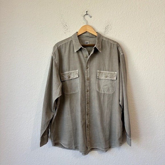 NWT NSF L/S Cargo Button-Up Shirt Boxy Oversized in Sage Green - Picture 1 of 9